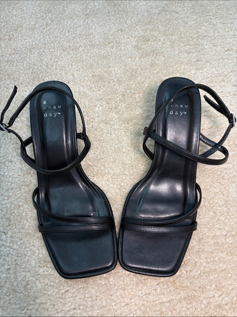 A New Day Black Minimal Strappy Square-Toe Heeled Sandals